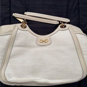 Salvatore Ferrgamo Chic Cream Shoulder Bag with Gold Accents